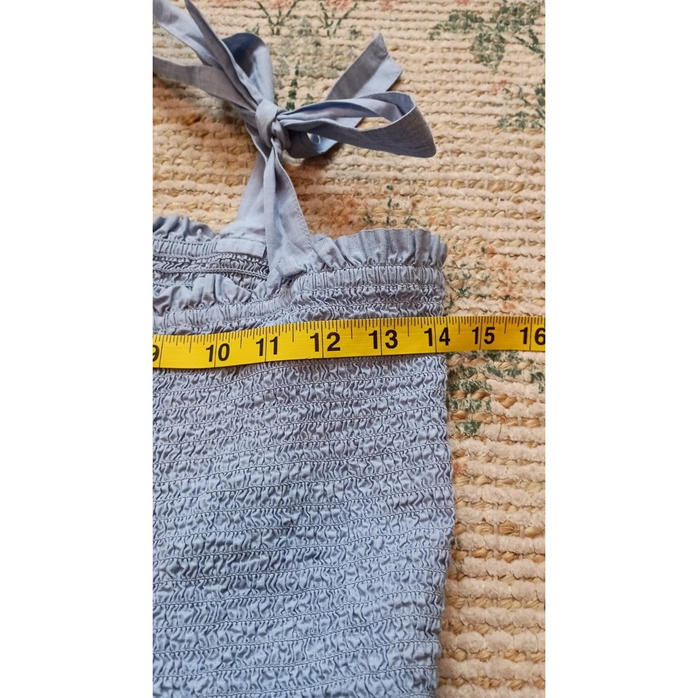J.Crew Smocked Tie Strap Peplum Tie Top Blue Cotton Sleeveless Size M Coastal - Picture 9 of 10